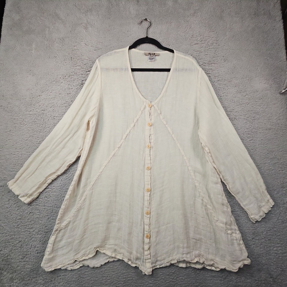 FLAX Blouse Womens L Ivory Lagenlook Coastal Shapely Lightweight Eco Swing - Picture 2 of 13